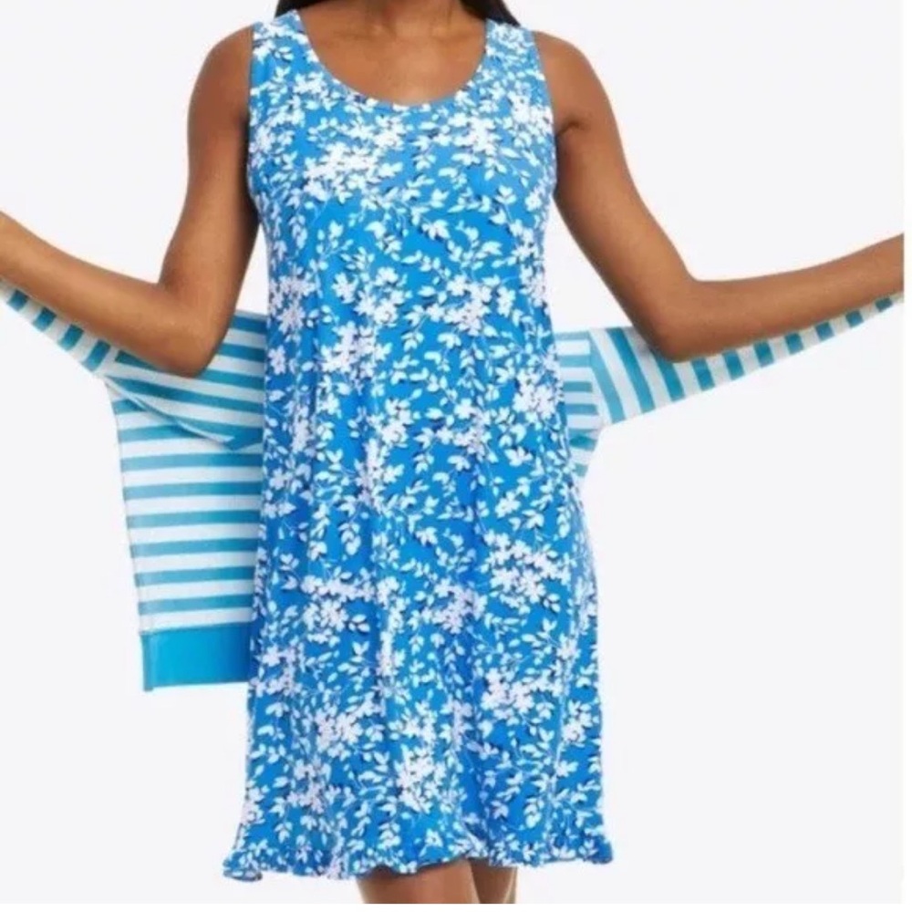 Draper James Blue Floral Ruffle Nightie Size S/M Contemporary Nightgown.